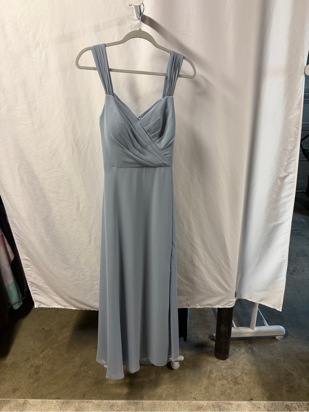 Azazie Powder Blue Maxi Dress with Pleated Crossover Bodice